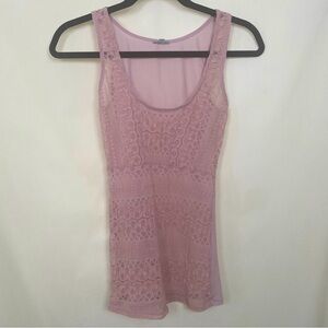 Charlotte Russe Dusty Rose Flirty Y2K Tank Top Lace Mesh